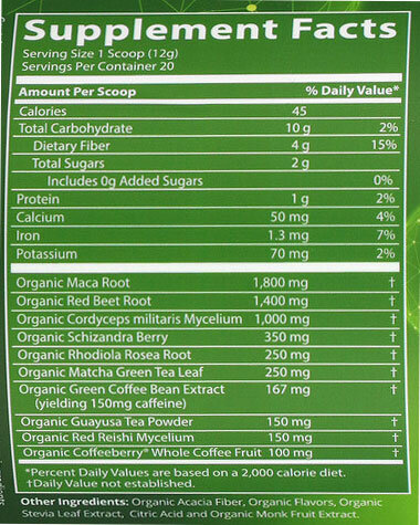 MRM Organic Pre Workout Supplement Facts
