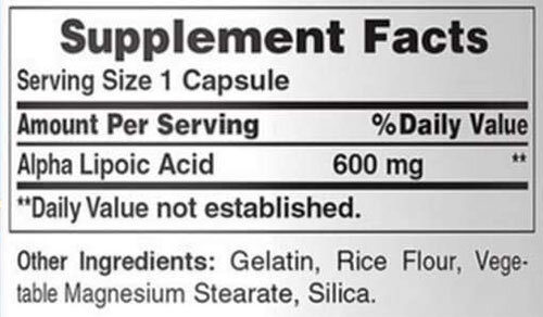 Puritan's Pride Alpha Lipoic Acid Supplement Facts