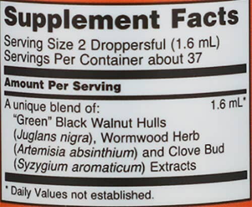 NOW Green Black Walnut Wormwood Complex Liquid Supplement Facts