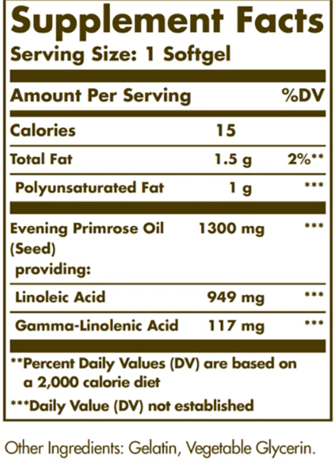Solar Evening Primrose Oil 1300 mg Supplement Facts