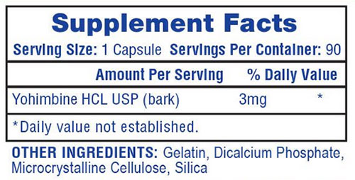 Hi-Tech Pharmaceuticals Yohimbine HCL Supplement Facts Image