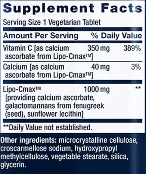 Life Extension Vitamin C Liposomal Hydrogel Supplement Facts Image