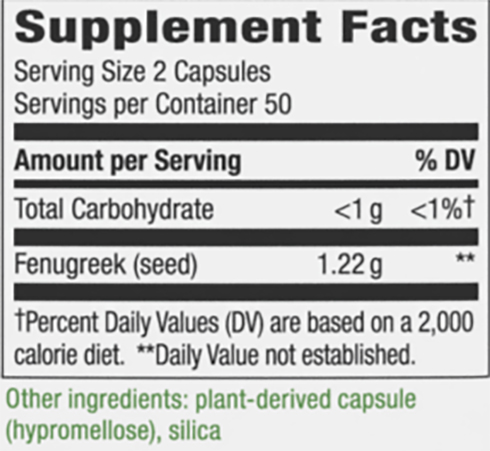 Natures Way Fenugreek Seed Supplement Facts Image