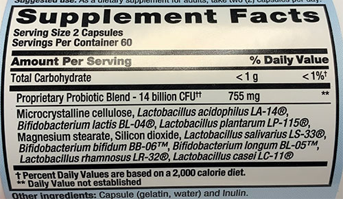 PB8 Probiotic Supplement Facts Image