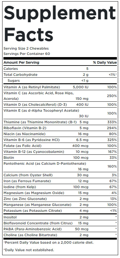 Solaray Childrens Chewable Supp Facts Image