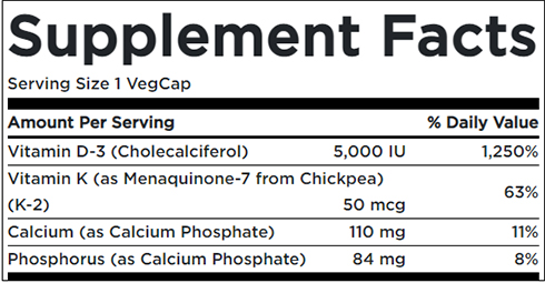 Solaray Vitamin D3 & K2 Supplement Facts Image