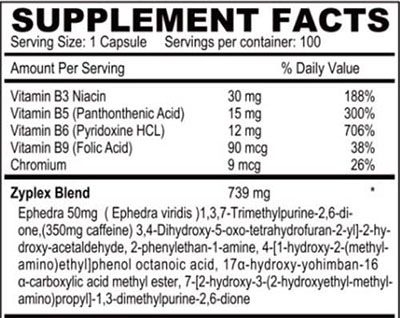 BNE Yellow Bullet Xtreme Supplement Facts Image