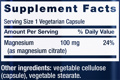 Life Extension Magnesium Citrate Supplement Facts Image