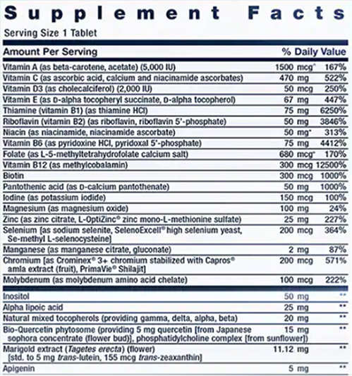 Life Extension One Per Day Multivitamin Supplement Facts 1 Image