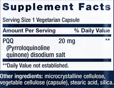 Life Extension PQQ Supplement Facts Image
