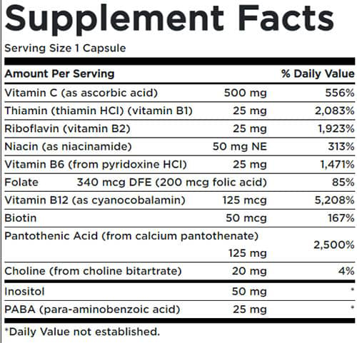 Swanson Super Stress B-Complex Supplement Facts Image