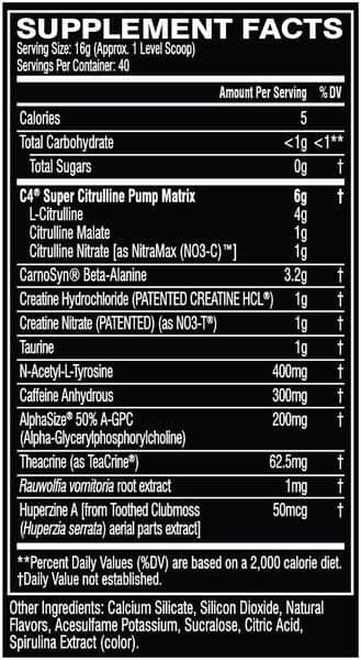 C4 Ultimate Supplement Facts New