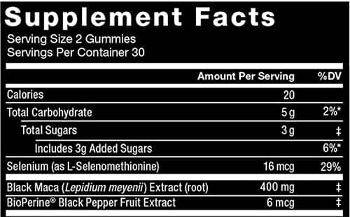 FF Black Maca Gummies Supplement Facts Image