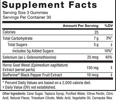 Force Factor Horny Goat Weed Gummies Supplement Facts Image