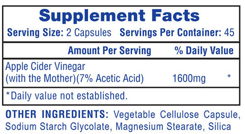 Hi-Tech Pharmaceuticals Apple Cider Vinegar Supplement Facts Image