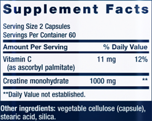 Life Extension Creatine Capsules Supplement Facts Image