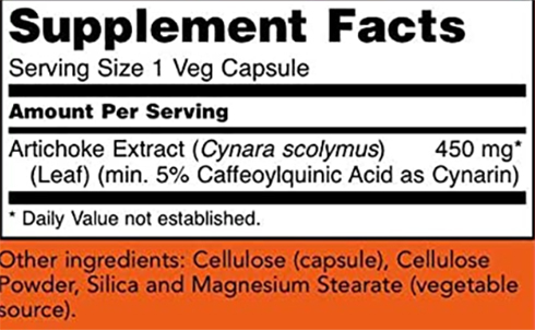 NOW Foods Artichoke Extract Supplement Facts Image