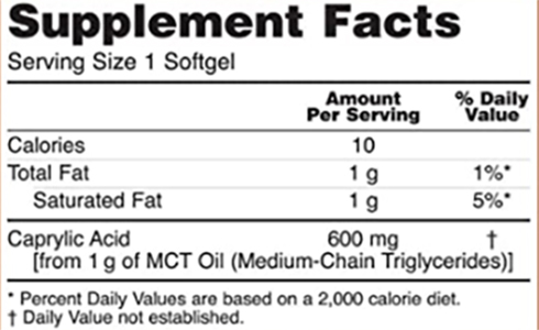 NOW Foods Caprylic Acid Supplement Facts Image