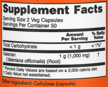 NOW Valerian Root Supplement Facts Image