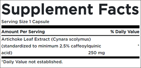 Swanson Artichoke Extract Standardized Supplement Facts Image