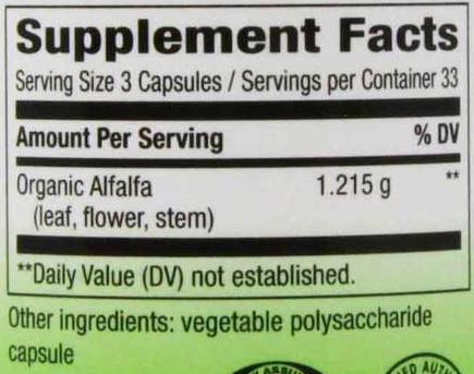 Nature's Way Alfalfa Supplement Facts Image