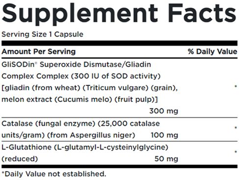 Swanson SOD Gliadin Complex Supplement Facts Image