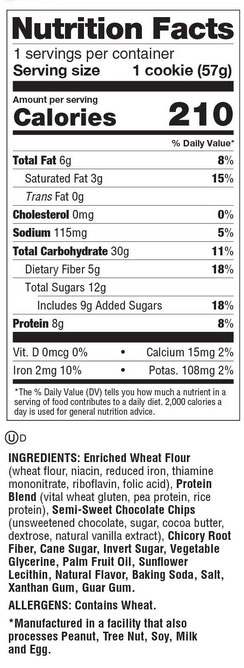The Complete Cookie Chocolate Chip Snack Size Supplement Facts Image