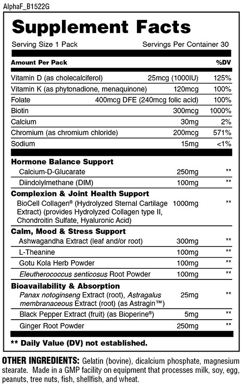 Animal Alpha F Supplement Facts Image