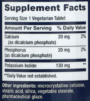 Life Extension Potassium Iodide Supplement Facts Image
