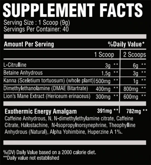 Chemix Pre Workout Supplement Facts Image