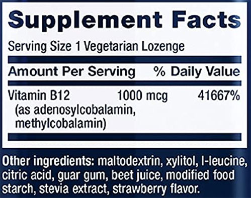 Life Extension B12 Elite Supplement Facts Image