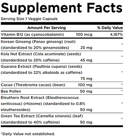Swanson Energy Boost Supplement Facts Image