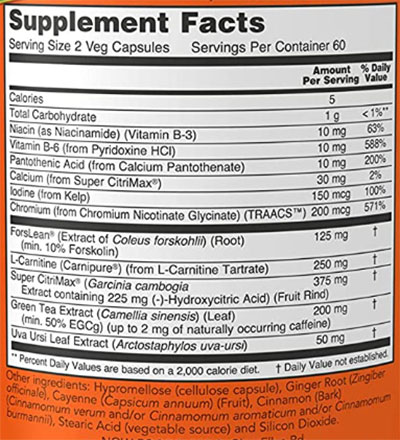 NOW Diet Support Supplement Facts Image