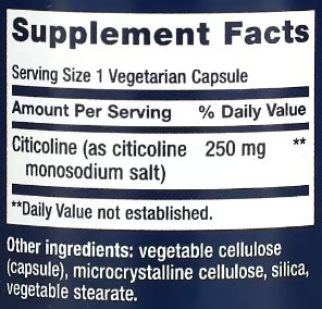 Life Extension Citicoline Supplement Facts Image