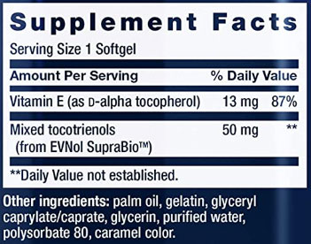 Life Extension Super Absorbable Tocotrienols Supplement Facts Image