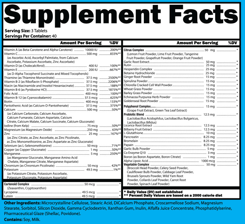 MultiElite Supplement Facts Image Label