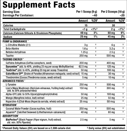 Impact Igniter Xtreme Supplement Facts Image