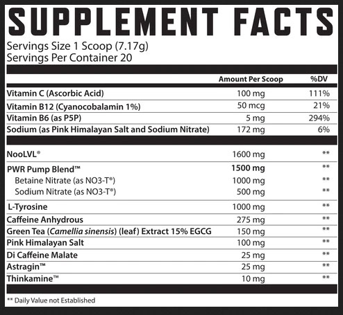 Karma Pre Workout Supplement Facts Image