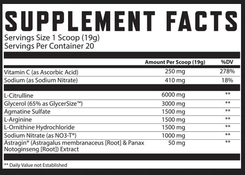Realm Pre Workout Supplement Facts Image