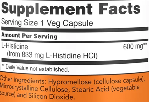NOW L-Histidine Supplement Facts Image