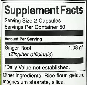Swanson Full Spectrum Ginger Root Supplement Facts Image