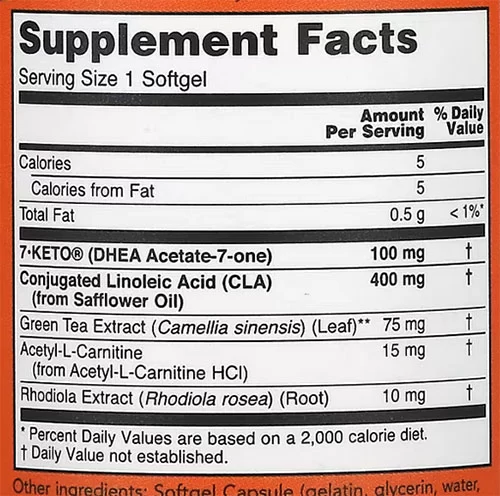 NOW 7-Keto Leangels Supplement Facts Image