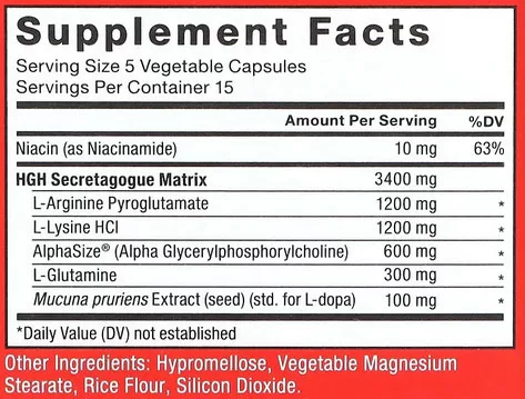 Force Factor Prime HGH Supplement Facts Image
