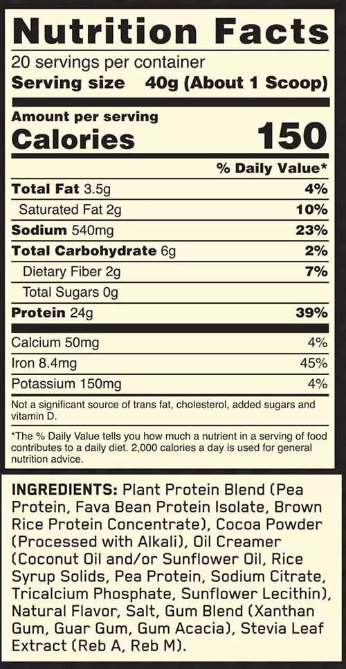 Gold Standard Plant Protein Supplement Facts