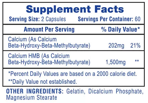 Hi-Tech HMB Supplement Facts Image