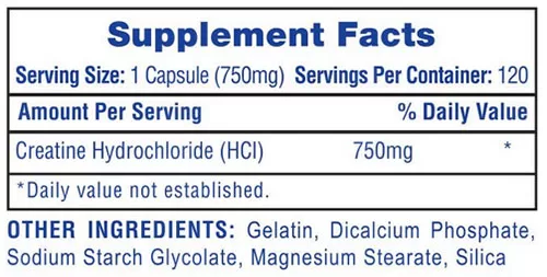 Hi-Tech Pharmaceuticals Creatine HCL Supplement Facts Image