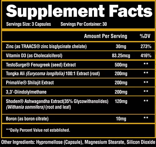 SuperHuman Test Supplement Facts Image