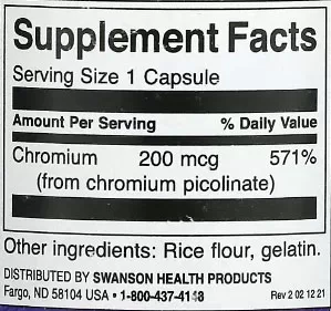 Swanson Chromium Picolinate Supplement Facts Image