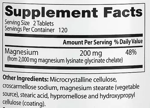 Doctor's Best High Absorption Magnesium Supplement Facts Image