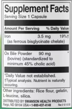 Swanson Ox Bile Supplement Facts Image